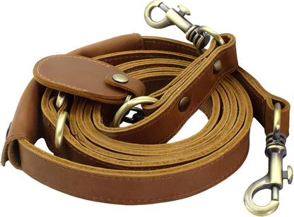 Heavy Duty Leather Dog Leash, Genuine Leather Dog Leash with Padded Handle & Tracker Holder, Durable Lead for Small Medium Large Dogs Walking Running Hiking, Brown