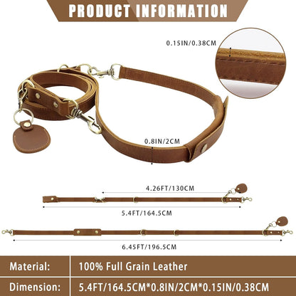 Heavy Duty Leather Dog Leash, Genuine Leather Dog Leash with Padded Handle & Tracker Holder, Durable Lead for Small Medium Large Dogs Walking Running Hiking, Brown