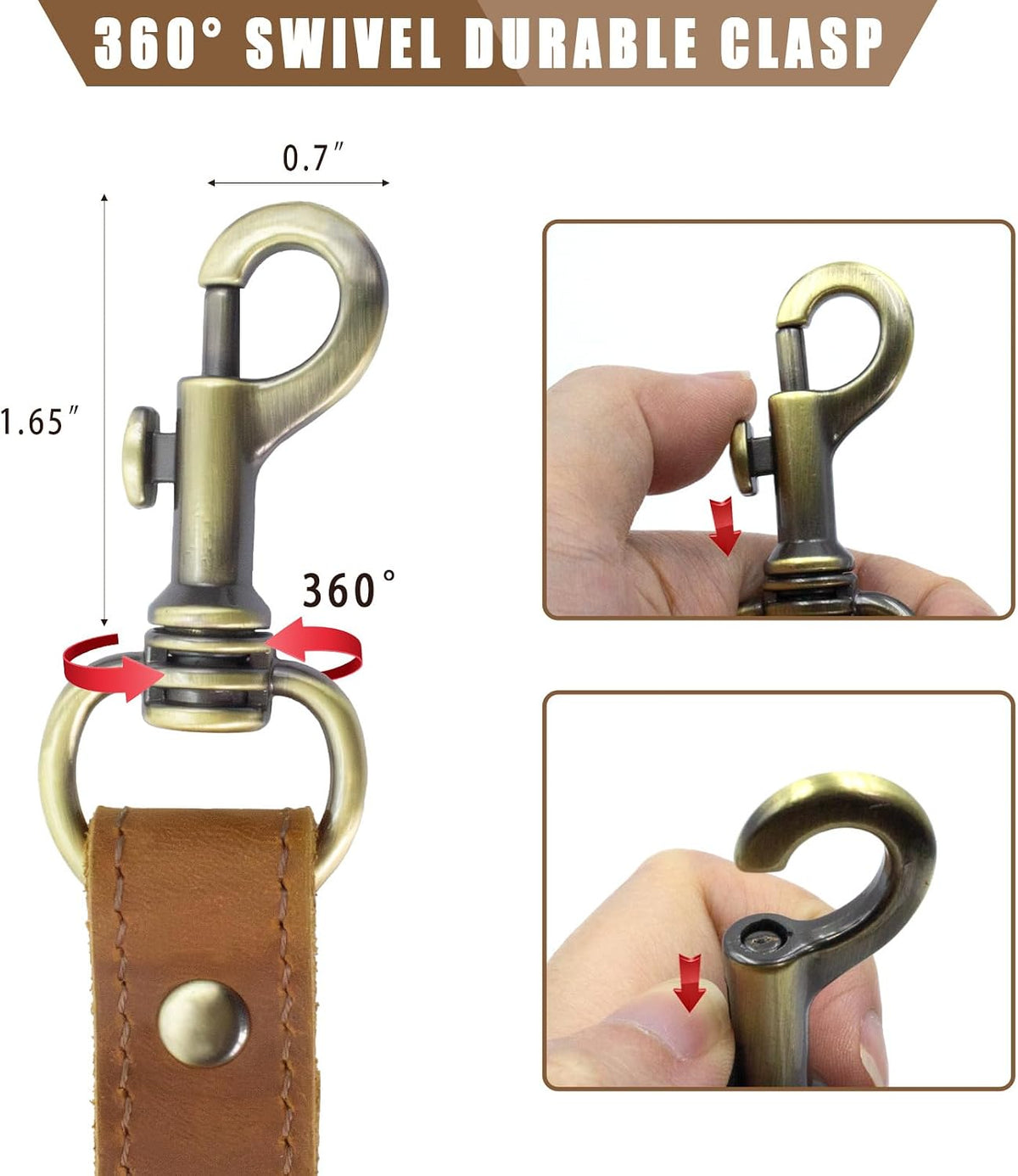 Heavy Duty Leather Dog Leash, Genuine Leather Dog Leash with Padded Handle & Tracker Holder, Durable Lead for Small Medium Large Dogs Walking Running Hiking, Brown