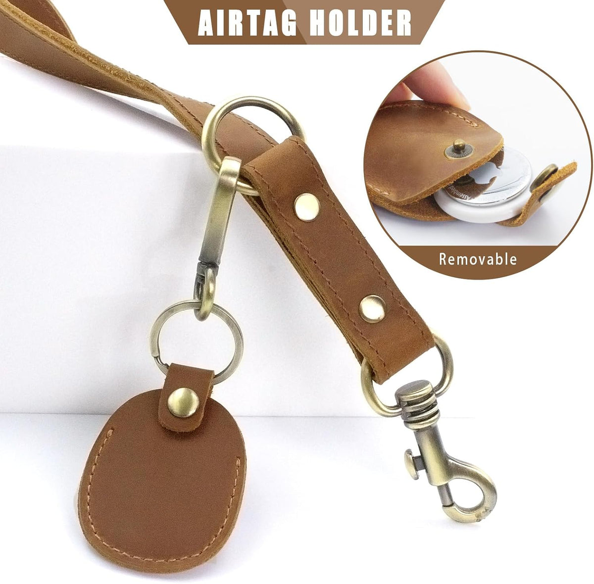 Heavy Duty Leather Dog Leash, Genuine Leather Dog Leash with Padded Handle & Tracker Holder, Durable Lead for Small Medium Large Dogs Walking Running Hiking, Brown