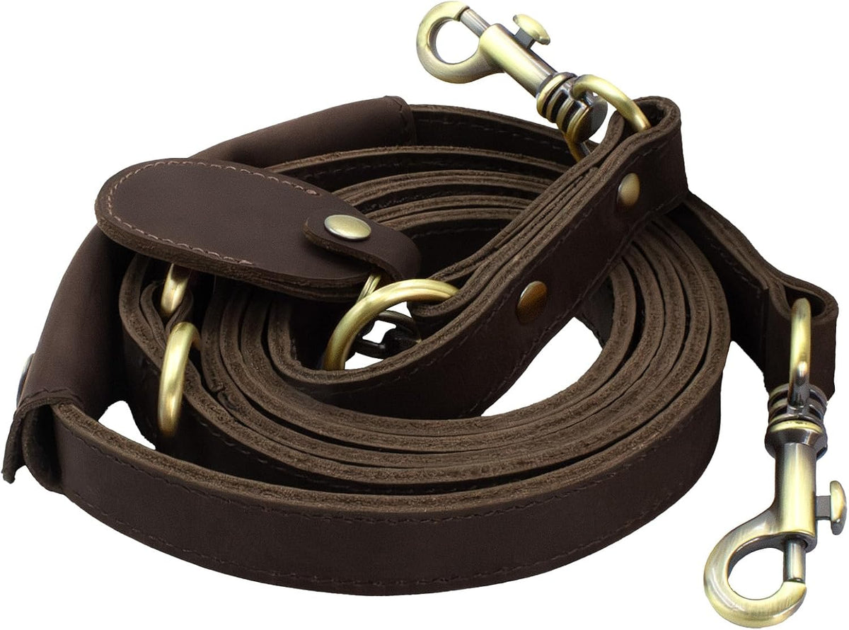 Heavy Duty Leather Dog Leash, Genuine Leather Dog Leash with Padded Handle & Tracker Holder, Durable Lead for Small Medium Large Dogs Walking Running Hiking, Brown