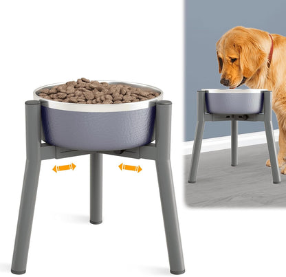 Grey Metal Stand for Large Dogs, Adjustable Width Tall Elevated Bowls for 7-10.6" Dishes, Food Water Feeder, Raised Holder, 11" Tall (Bowl Not Included)