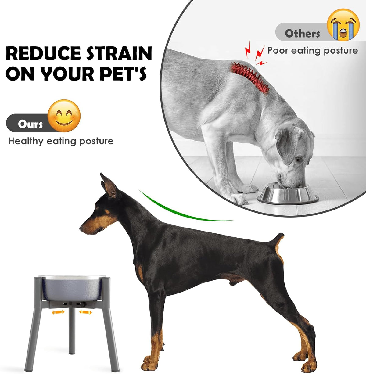 Grey Metal Stand for Large Dogs, Adjustable Width Tall Elevated Bowls for 7-10.6" Dishes, Food Water Feeder, Raised Holder, 11" Tall (Bowl Not Included)