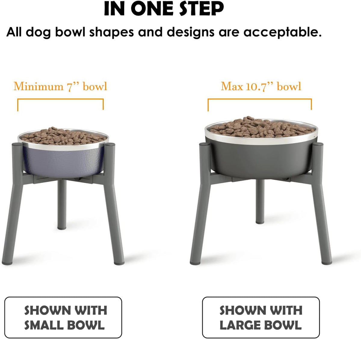 Grey Metal Stand for Large Dogs, Adjustable Width Tall Elevated Bowls for 7-10.6" Dishes, Food Water Feeder, Raised Holder, 11" Tall (Bowl Not Included)