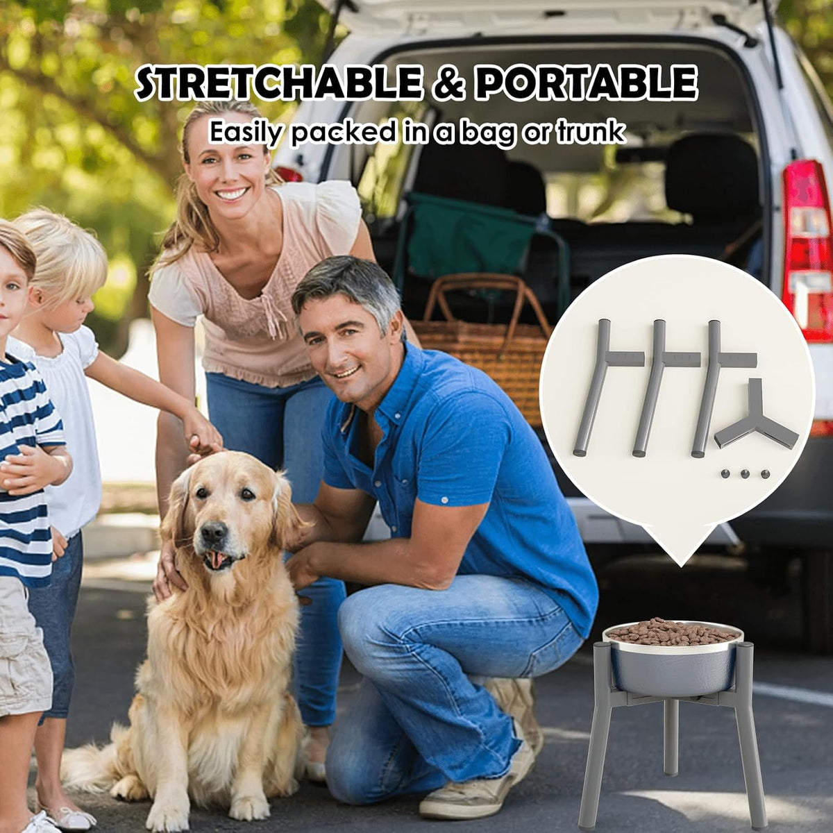 Grey Metal Stand for Large Dogs, Adjustable Width Tall Elevated Bowls for 7-10.6" Dishes, Food Water Feeder, Raised Holder, 11" Tall (Bowl Not Included)