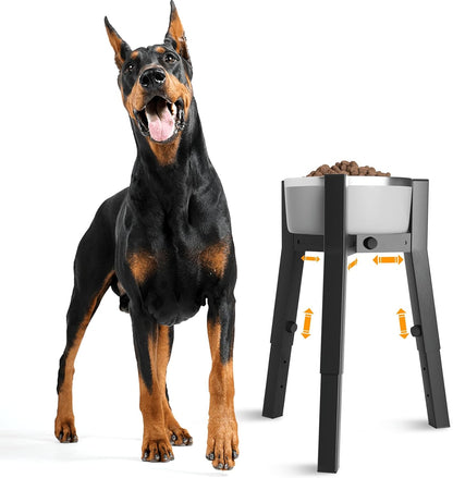 Grey Metal Stand for Large Dogs, Adjustable Width Tall Elevated Bowls for 7-10.6" Dishes, Food Water Feeder, Raised Holder, 11" Tall (Bowl Not Included)