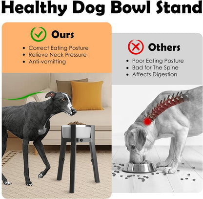 Grey Metal Stand for Large Dogs, Adjustable Width Tall Elevated Bowls for 7-10.6" Dishes, Food Water Feeder, Raised Holder, 11" Tall (Bowl Not Included)