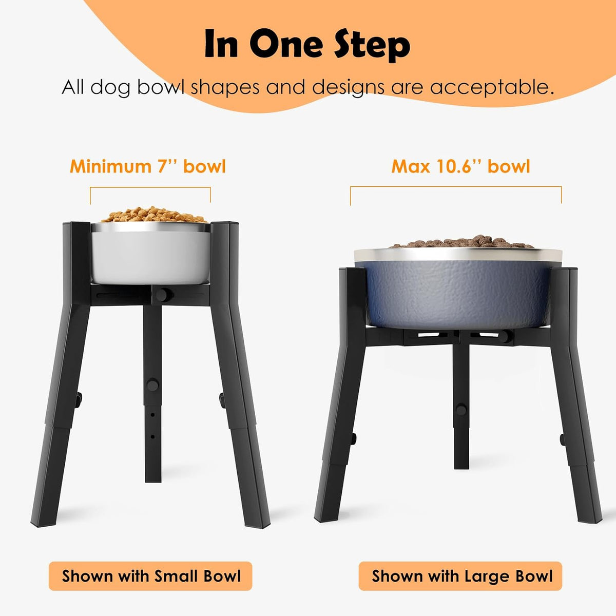 Grey Metal Stand for Large Dogs, Adjustable Width Tall Elevated Bowls for 7-10.6" Dishes, Food Water Feeder, Raised Holder, 11" Tall (Bowl Not Included)