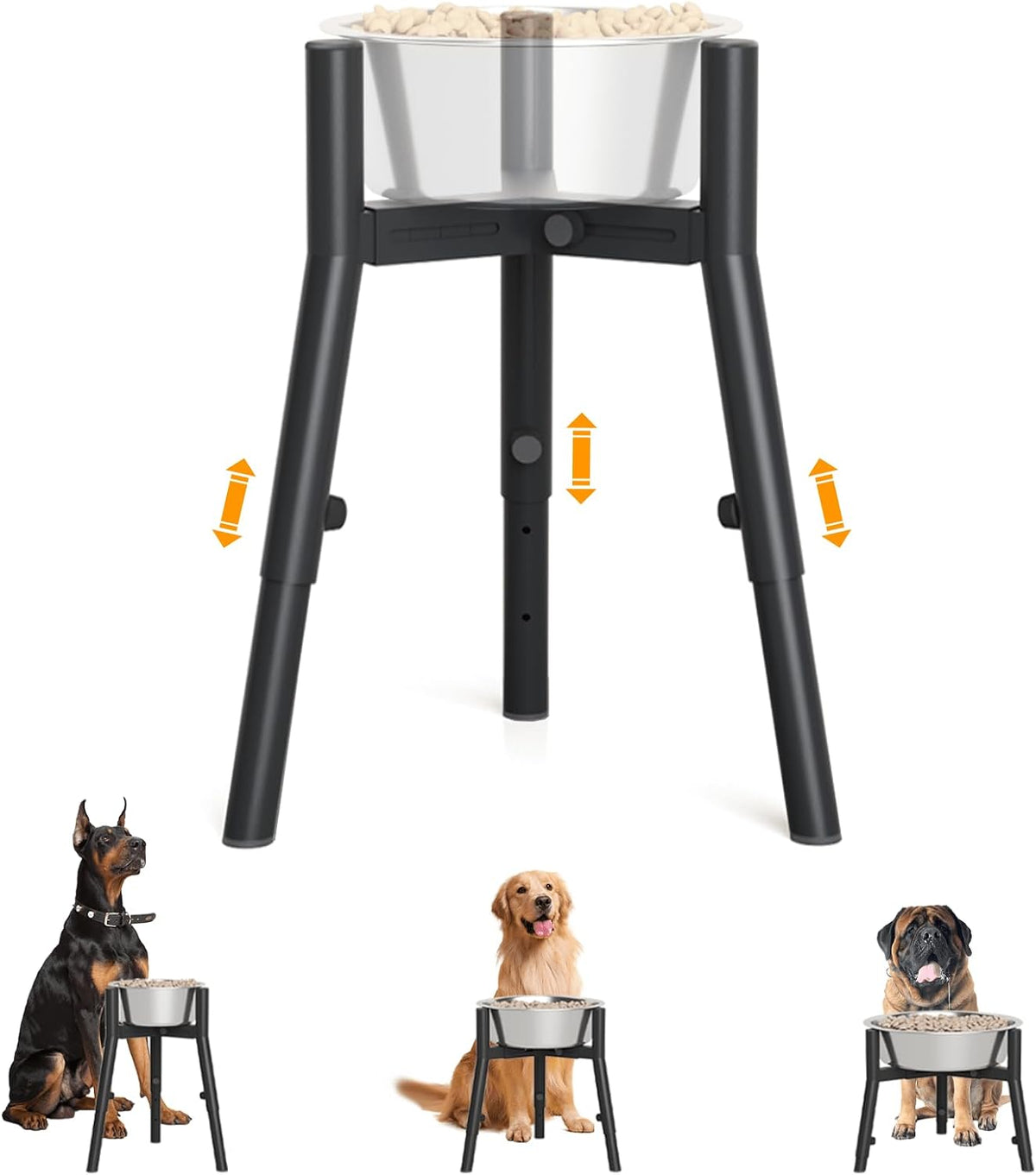Grey Metal Stand for Large Dogs, Adjustable Width Tall Elevated Bowls for 7-10.6" Dishes, Food Water Feeder, Raised Holder, 11" Tall (Bowl Not Included)