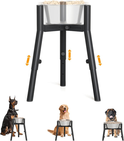 Grey Metal Stand for Large Dogs, Adjustable Width Tall Elevated Bowls for 7-10.6" Dishes, Food Water Feeder, Raised Holder, 11" Tall (Bowl Not Included)
