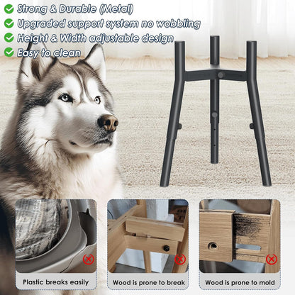 Grey Metal Stand for Large Dogs, Adjustable Width Tall Elevated Bowls for 7-10.6" Dishes, Food Water Feeder, Raised Holder, 11" Tall (Bowl Not Included)