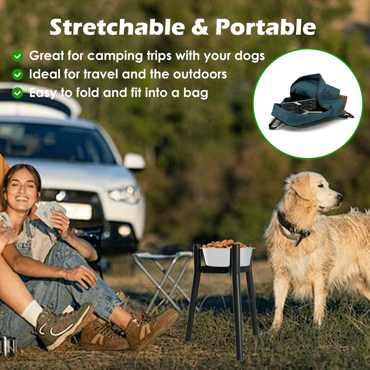 Grey Metal Stand for Large Dogs, Adjustable Width Tall Elevated Bowls for 7-10.6" Dishes, Food Water Feeder, Raised Holder, 11" Tall (Bowl Not Included)