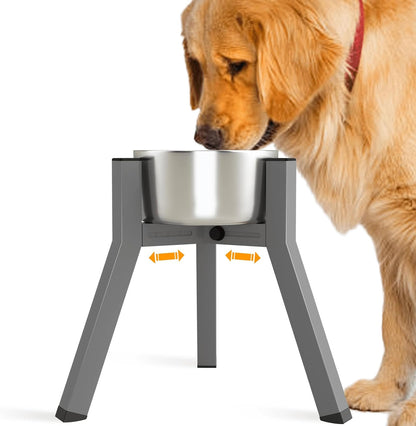 Grey Metal Stand for Large Dogs, Adjustable Width Tall Elevated Bowls for 7-10.6" Dishes, Food Water Feeder, Raised Holder, 11" Tall (Bowl Not Included)
