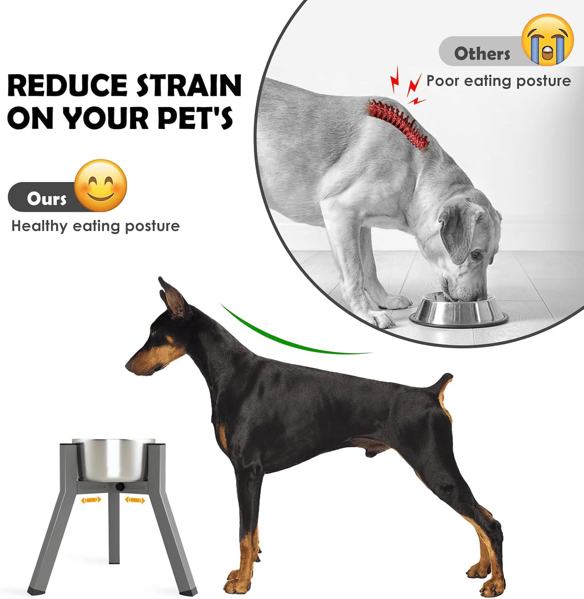 Grey Metal Stand for Large Dogs, Adjustable Width Tall Elevated Bowls for 7-10.6" Dishes, Food Water Feeder, Raised Holder, 11" Tall (Bowl Not Included)