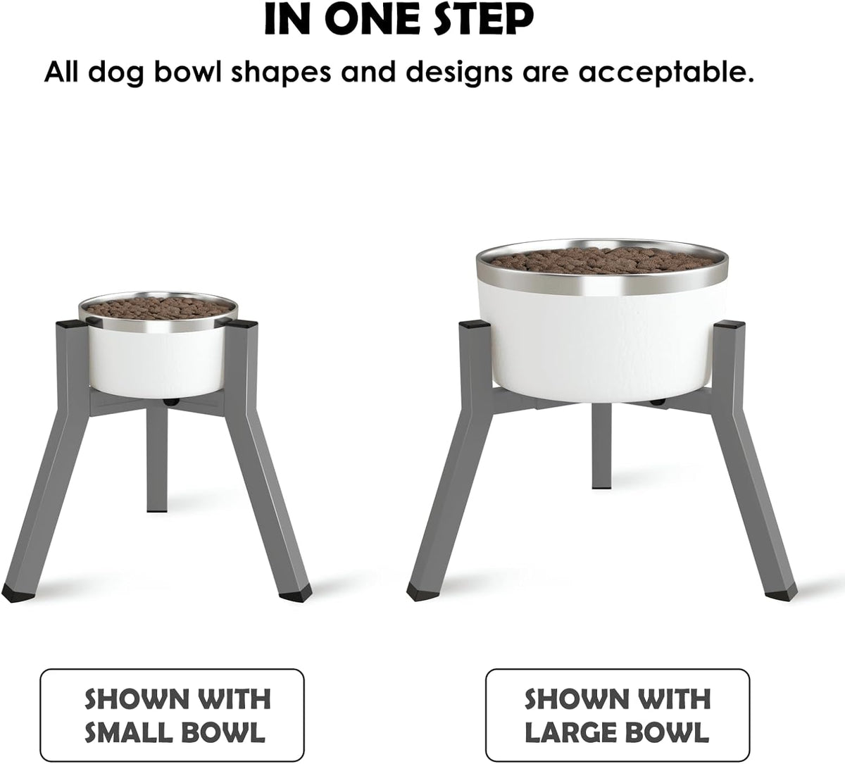 Grey Metal Stand for Large Dogs, Adjustable Width Tall Elevated Bowls for 7-10.6" Dishes, Food Water Feeder, Raised Holder, 11" Tall (Bowl Not Included)