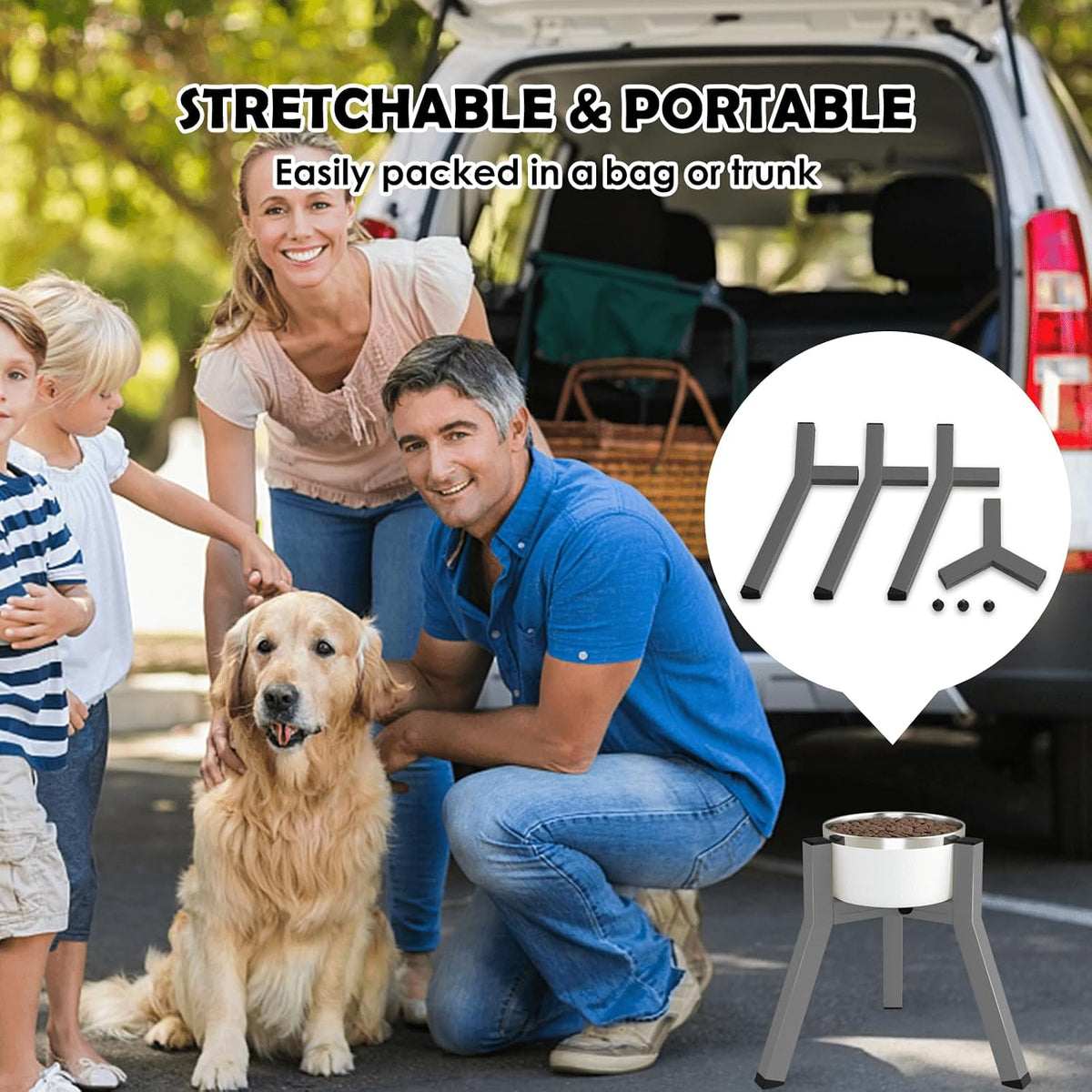 Grey Metal Stand for Large Dogs, Adjustable Width Tall Elevated Bowls for 7-10.6" Dishes, Food Water Feeder, Raised Holder, 11" Tall (Bowl Not Included)