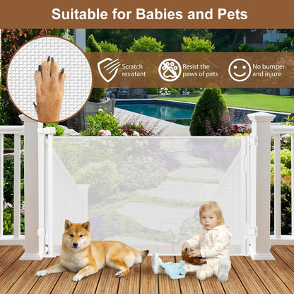 100" Wide Weatherproof Outdoor Retractable Dog Gate with No Rust Screws and Rods, Waterproof 8 Ft Retractable Baby Gates Extra Wide, Scratch-Resistant Mesh Long Baby Gates Indoor Extra Long, Gray