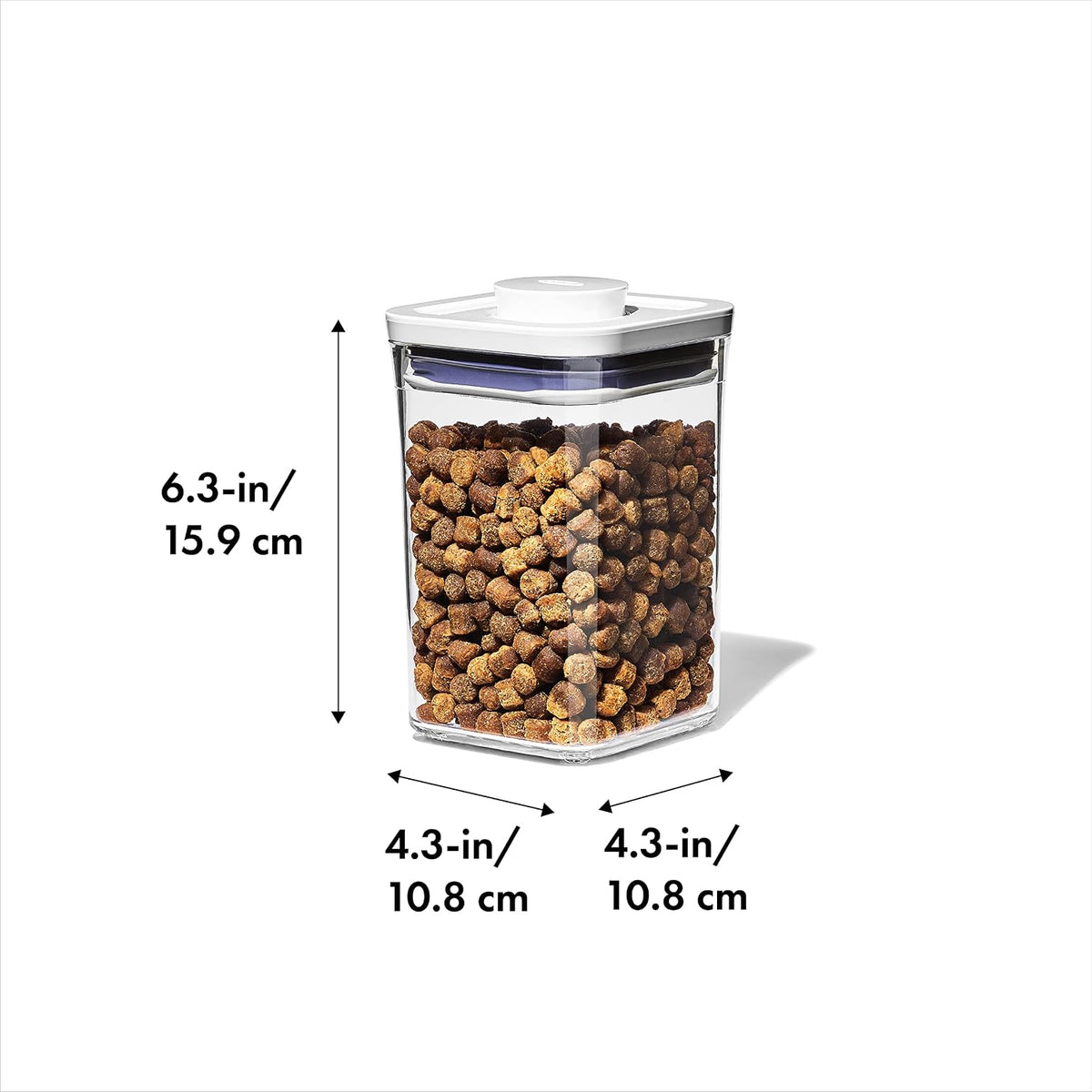 Good Grips Pet POP Container – 6.0 Qt/5.7 L with Half Scoop, Ideal for up to 6.5lbs of Dog Food or 4.5lbs of Cat Food, Airtight Dog and Cat Food Storage Container, BPA Free, Clear