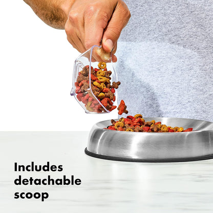 Good Grips Pet POP Container – 6.0 Qt/5.7 L with Half Scoop, Ideal for up to 6.5lbs of Dog Food or 4.5lbs of Cat Food, Airtight Dog and Cat Food Storage Container, BPA Free, Clear
