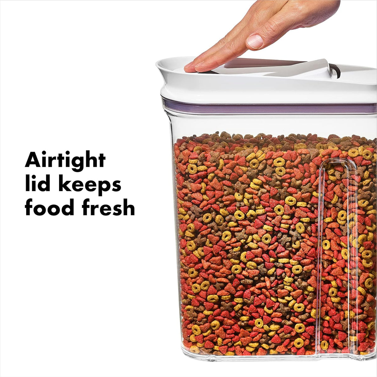 Good Grips Pet POP Container – 6.0 Qt/5.7 L with Half Scoop, Ideal for up to 6.5lbs of Dog Food or 4.5lbs of Cat Food, Airtight Dog and Cat Food Storage Container, BPA Free, Clear
