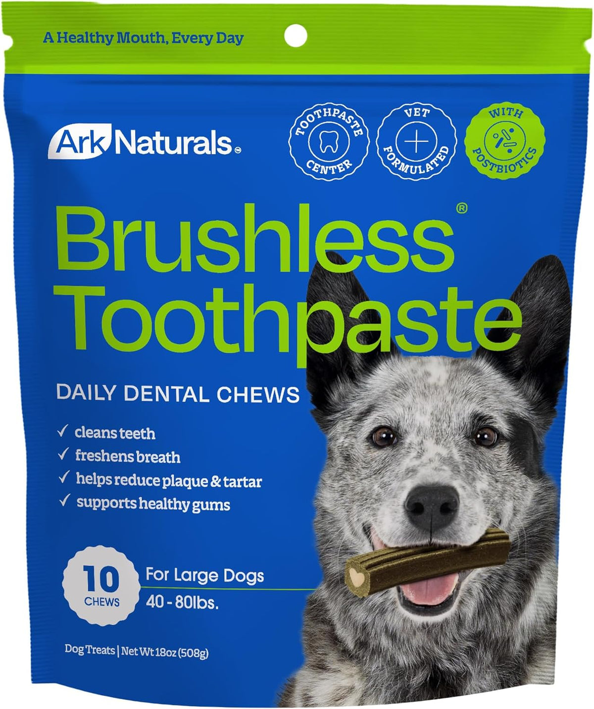 Brushless Toothpaste Dog Dental Chews - Large Breeds (10 ct)