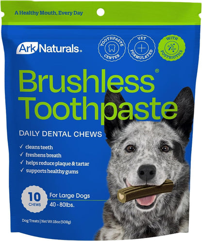 Brushless Toothpaste Dog Dental Chews - Large Breeds (10 ct)