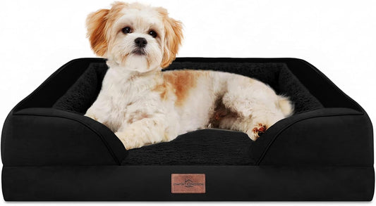 Waterproof Orthopedic Dog Bed for Extra Large Dogs | Supportive Egg Crate Foam XL Pet Bed with Removable Bolster, Dog Couch with Washable Cover & Non-Slip Bottom, 42x30 Inch - Colors A