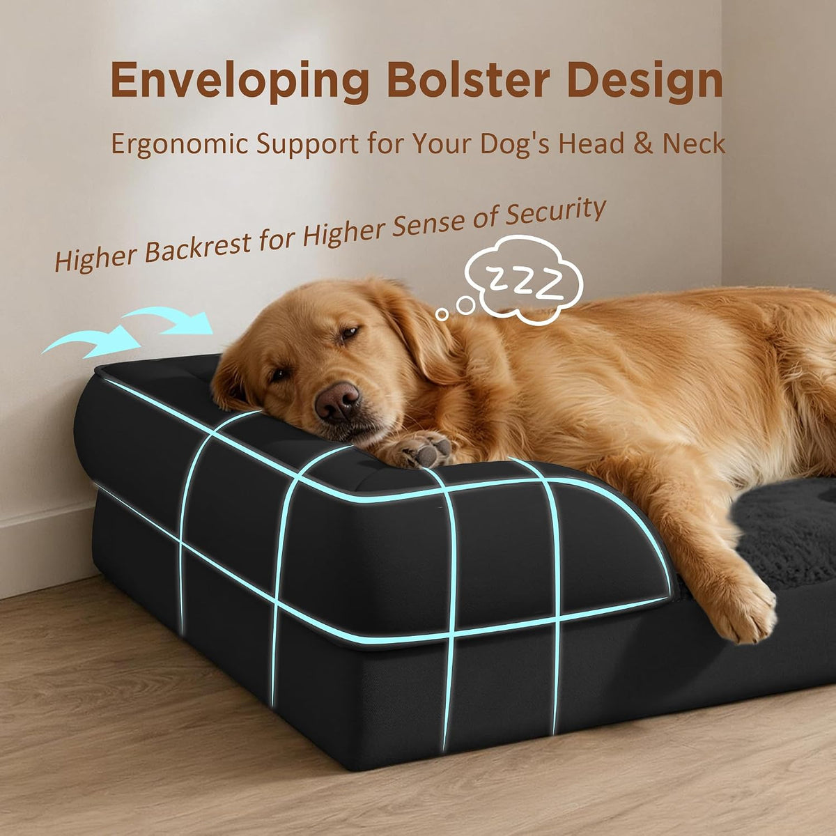 Waterproof Orthopedic Dog Bed for Extra Large Dogs | Supportive Egg Crate Foam XL Pet Bed with Removable Bolster, Dog Couch with Washable Cover & Non-Slip Bottom, 42x30 Inch - Colors A