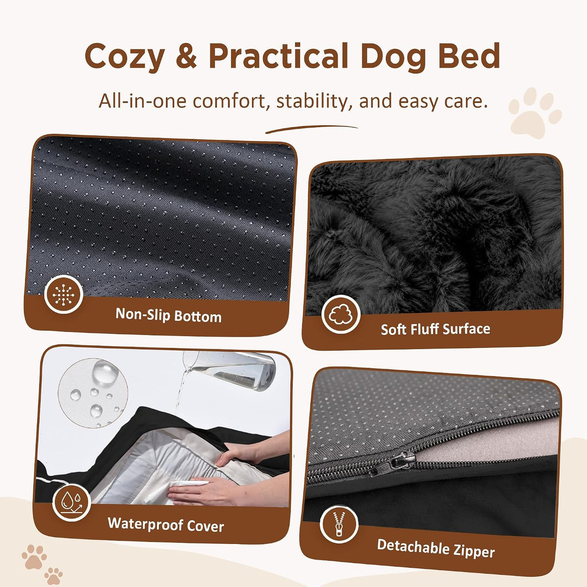 Waterproof Orthopedic Dog Bed for Extra Large Dogs | Supportive Egg Crate Foam XL Pet Bed with Removable Bolster, Dog Couch with Washable Cover & Non-Slip Bottom, 42x30 Inch - Colors A