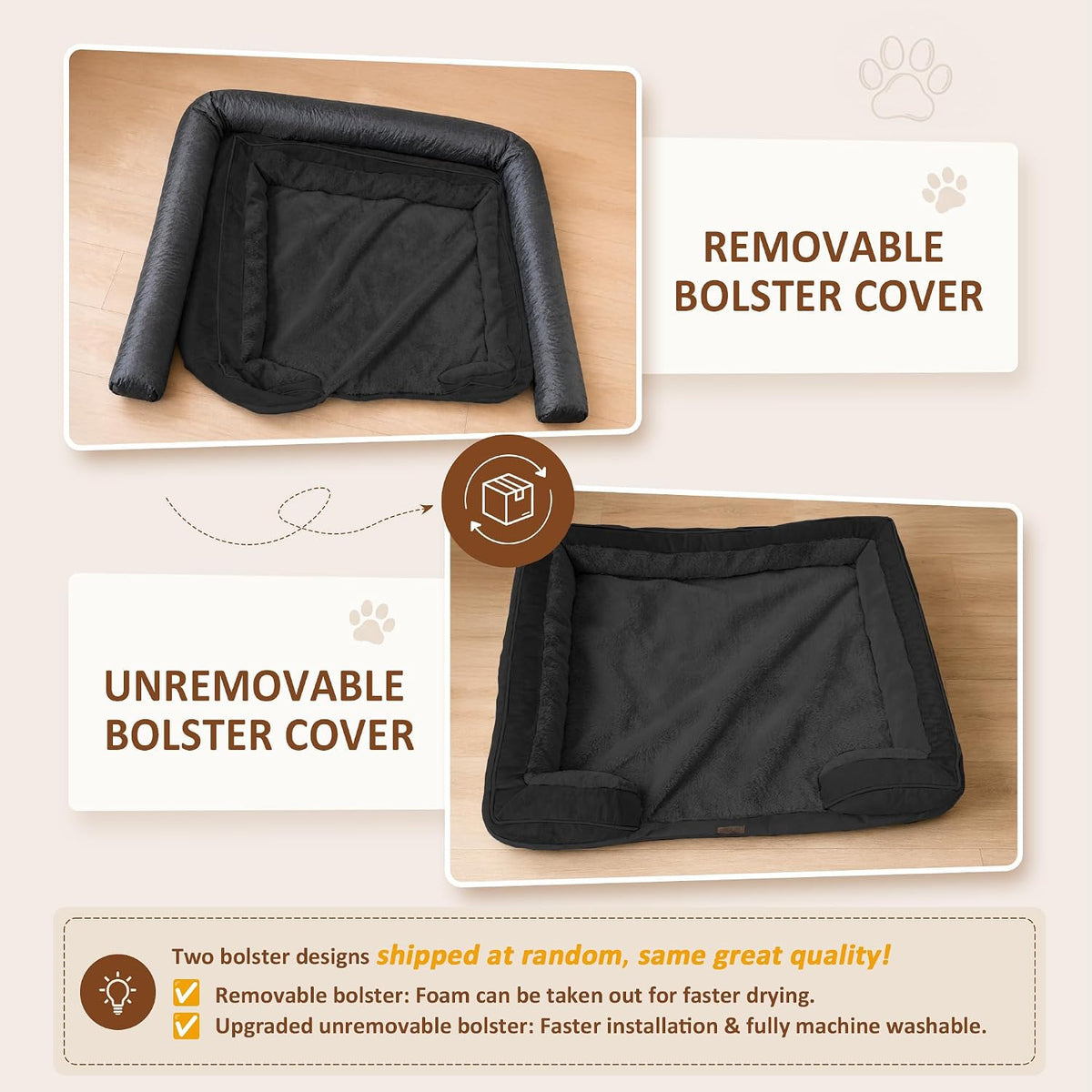 Waterproof Orthopedic Dog Bed for Extra Large Dogs | Supportive Egg Crate Foam XL Pet Bed with Removable Bolster, Dog Couch with Washable Cover & Non-Slip Bottom, 42x30 Inch - Colors A