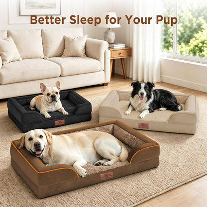 Waterproof Orthopedic Dog Bed for Extra Large Dogs | Supportive Egg Crate Foam XL Pet Bed with Removable Bolster, Dog Couch with Washable Cover & Non-Slip Bottom, 42x30 Inch - Colors A