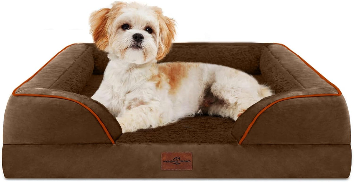 Waterproof Orthopedic Dog Bed for Extra Large Dogs | Supportive Egg Crate Foam XL Pet Bed with Removable Bolster, Dog Couch with Washable Cover & Non-Slip Bottom, 42x30 Inch - Colors A