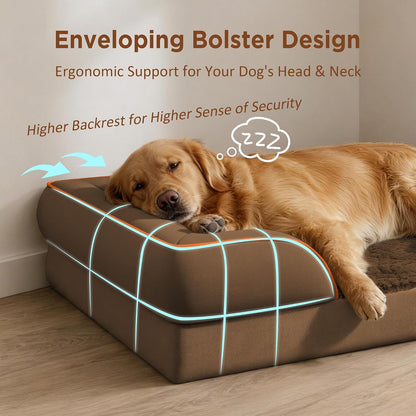 Waterproof Orthopedic Dog Bed for Extra Large Dogs | Supportive Egg Crate Foam XL Pet Bed with Removable Bolster, Dog Couch with Washable Cover & Non-Slip Bottom, 42x30 Inch - Colors A