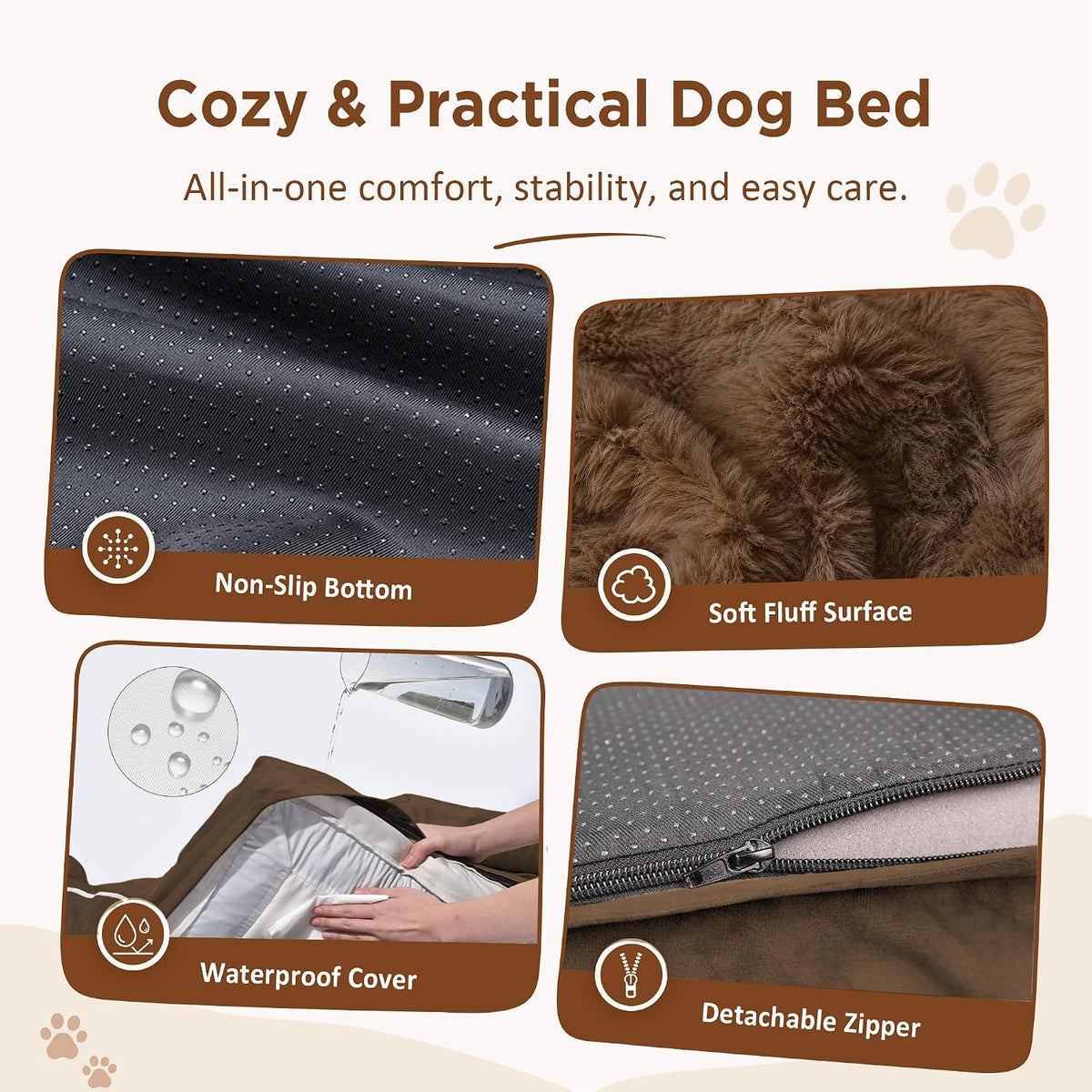 Waterproof Orthopedic Dog Bed for Extra Large Dogs | Supportive Egg Crate Foam XL Pet Bed with Removable Bolster, Dog Couch with Washable Cover & Non-Slip Bottom, 42x30 Inch - Colors A