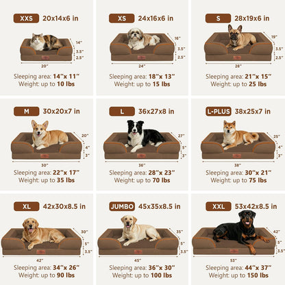 Waterproof Orthopedic Dog Bed for Extra Large Dogs | Supportive Egg Crate Foam XL Pet Bed with Removable Bolster, Dog Couch with Washable Cover & Non-Slip Bottom, 42x30 Inch - Colors A