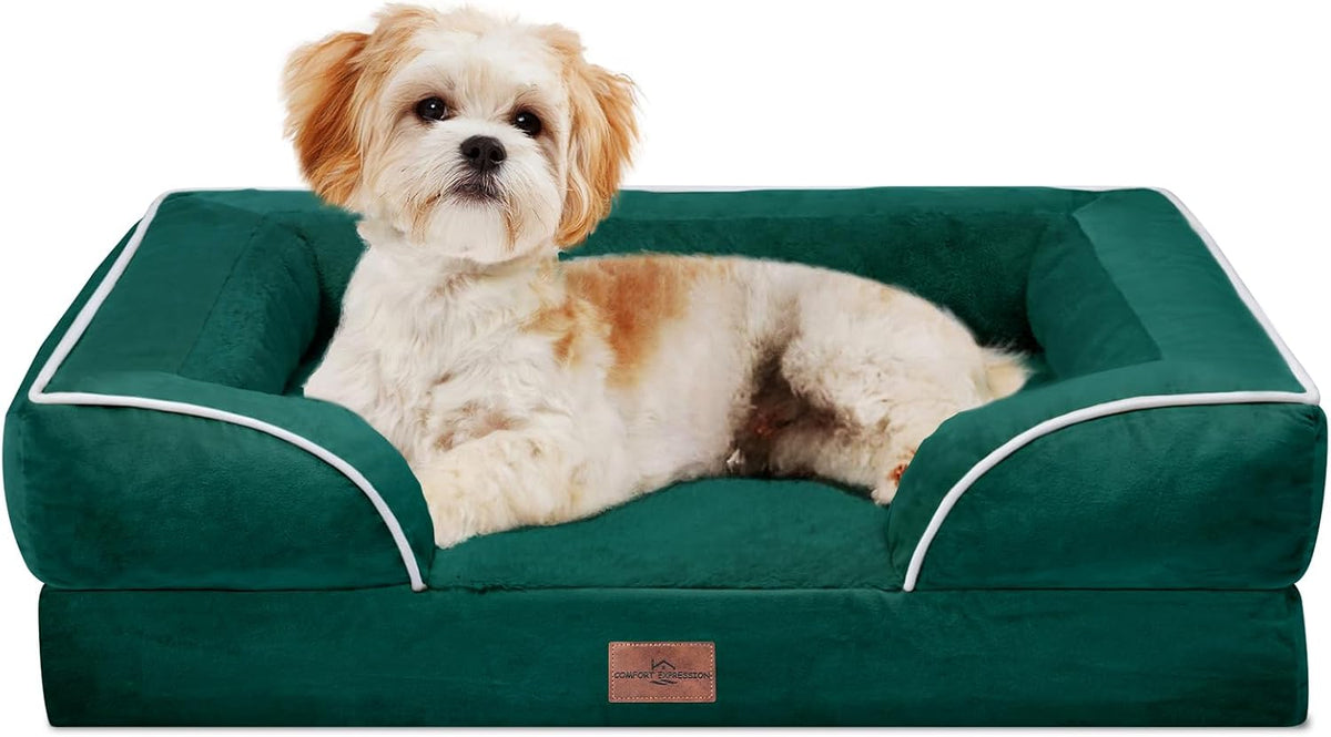 Waterproof Orthopedic Dog Bed for Extra Large Dogs | Supportive Egg Crate Foam XL Pet Bed with Removable Bolster, Dog Couch with Washable Cover & Non-Slip Bottom, 42x30 Inch - Colors A