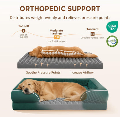 Waterproof Orthopedic Dog Bed for Extra Large Dogs | Supportive Egg Crate Foam XL Pet Bed with Removable Bolster, Dog Couch with Washable Cover & Non-Slip Bottom, 42x30 Inch - Colors A