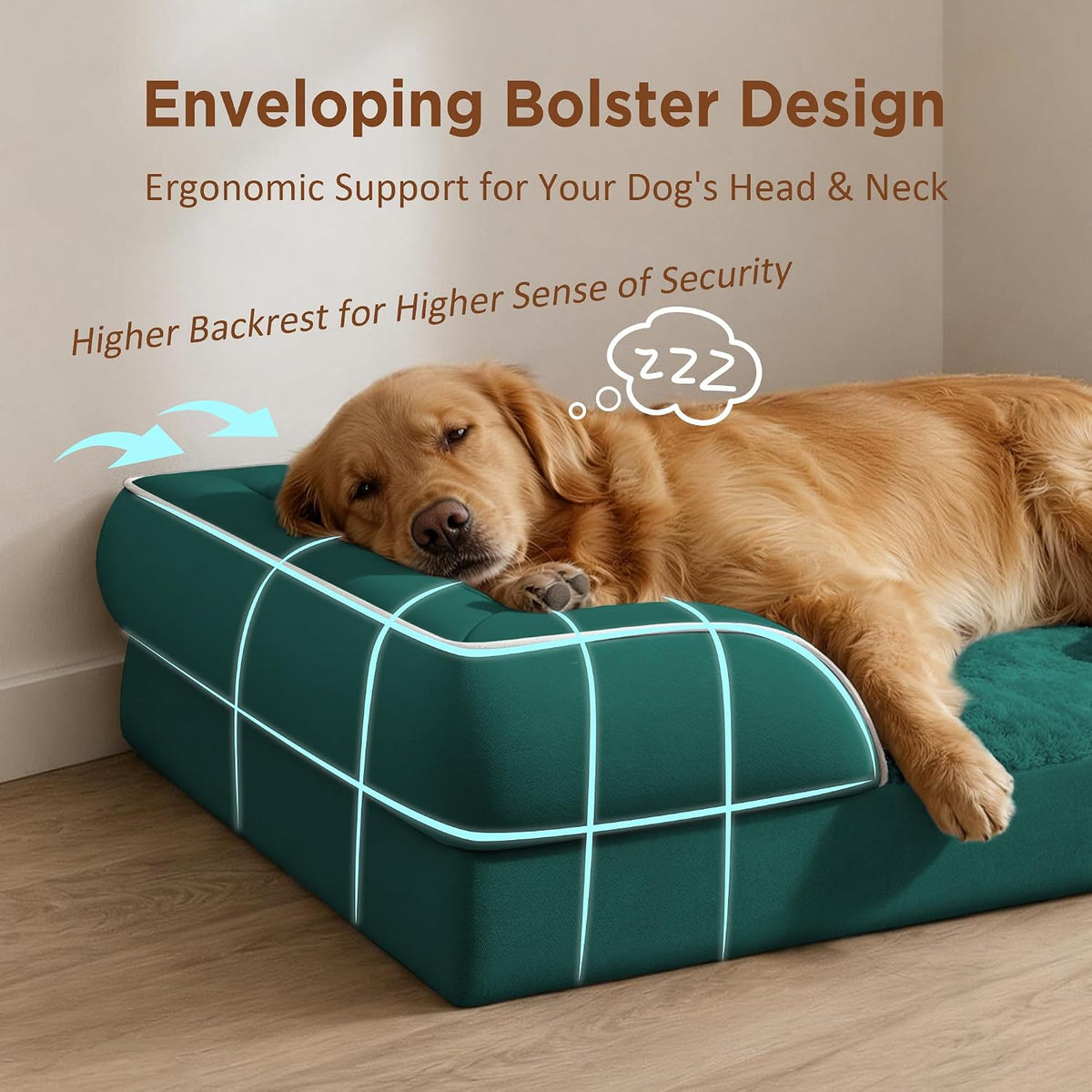 Waterproof Orthopedic Dog Bed for Extra Large Dogs | Supportive Egg Crate Foam XL Pet Bed with Removable Bolster, Dog Couch with Washable Cover & Non-Slip Bottom, 42x30 Inch - Colors A