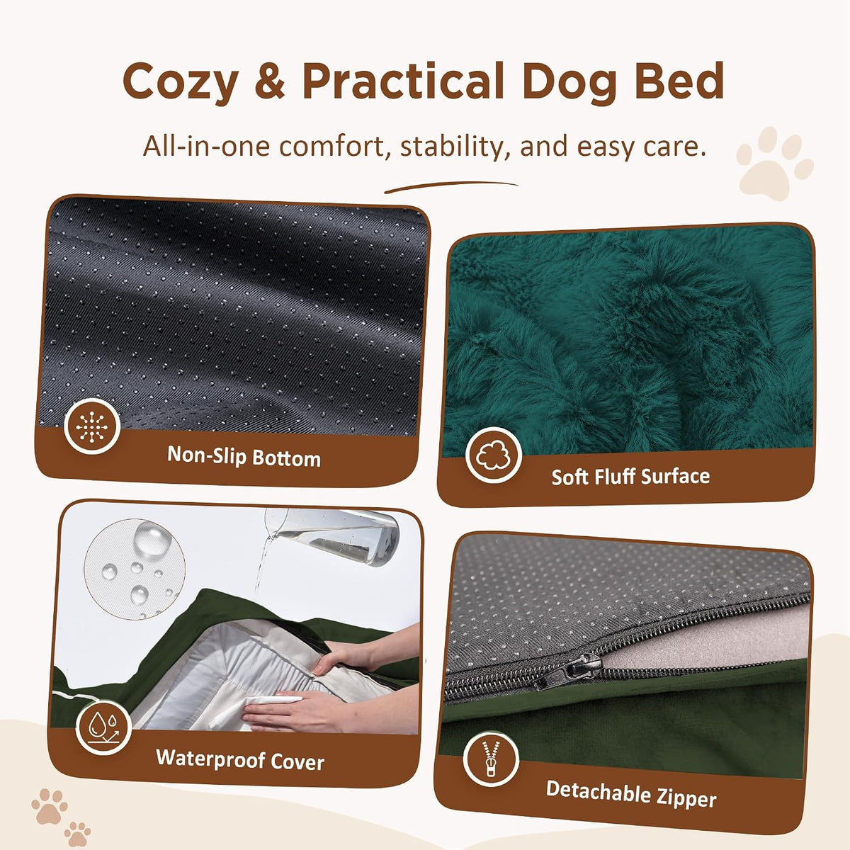 Waterproof Orthopedic Dog Bed for Extra Large Dogs | Supportive Egg Crate Foam XL Pet Bed with Removable Bolster, Dog Couch with Washable Cover & Non-Slip Bottom, 42x30 Inch - Colors A