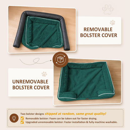 Waterproof Orthopedic Dog Bed for Extra Large Dogs | Supportive Egg Crate Foam XL Pet Bed with Removable Bolster, Dog Couch with Washable Cover & Non-Slip Bottom, 42x30 Inch - Colors A