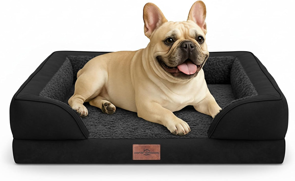 Waterproof Orthopedic Dog Bed for Extra Large Dogs | Supportive Egg Crate Foam XL Pet Bed with Removable Bolster, Dog Couch with Washable Cover & Non-Slip Bottom, 42x30 Inch - Colors A
