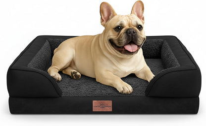 Waterproof Orthopedic Dog Bed for Extra Large Dogs | Supportive Egg Crate Foam XL Pet Bed with Removable Bolster, Dog Couch with Washable Cover & Non-Slip Bottom, 42x30 Inch - Colors A
