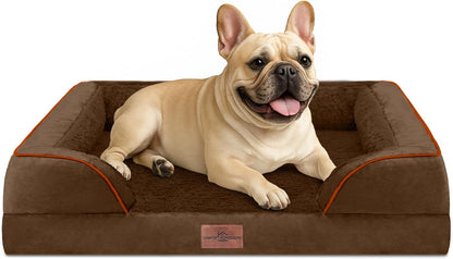Waterproof Orthopedic Dog Bed for Extra Large Dogs | Supportive Egg Crate Foam XL Pet Bed with Removable Bolster, Dog Couch with Washable Cover & Non-Slip Bottom, 42x30 Inch - Colors A