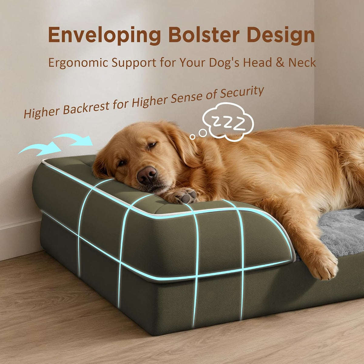 Waterproof Orthopedic Dog Bed for Extra Large Dogs | Supportive Egg Crate Foam XL Pet Bed with Removable Bolster, Dog Couch with Washable Cover & Non-Slip Bottom, 42x30 Inch - Colors A