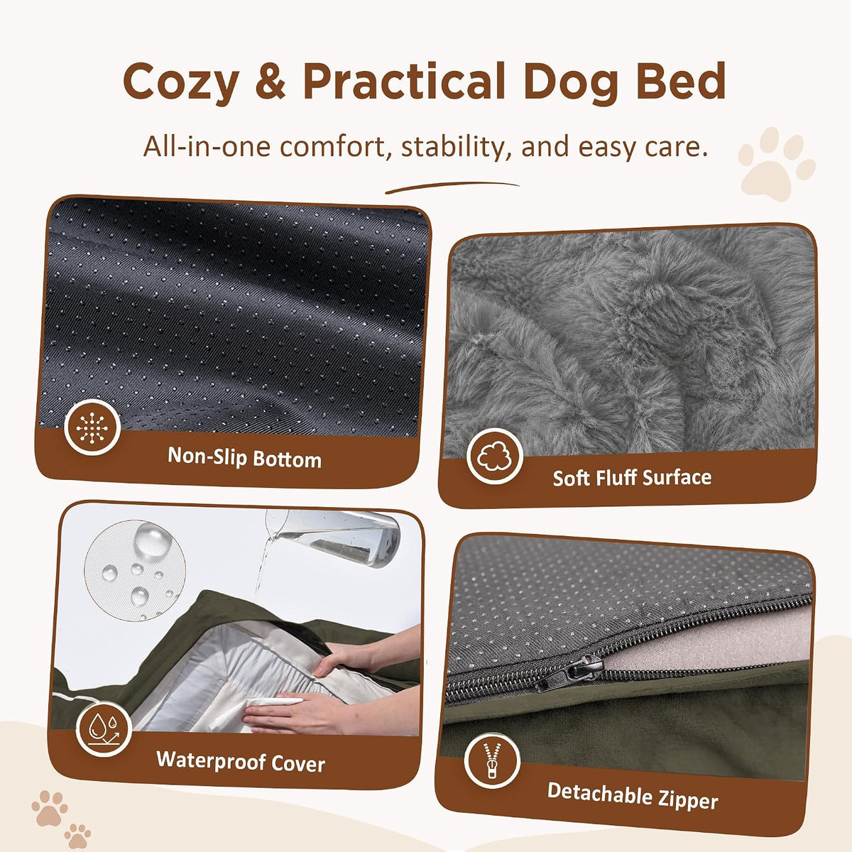Waterproof Orthopedic Dog Bed for Extra Large Dogs | Supportive Egg Crate Foam XL Pet Bed with Removable Bolster, Dog Couch with Washable Cover & Non-Slip Bottom, 42x30 Inch - Colors A