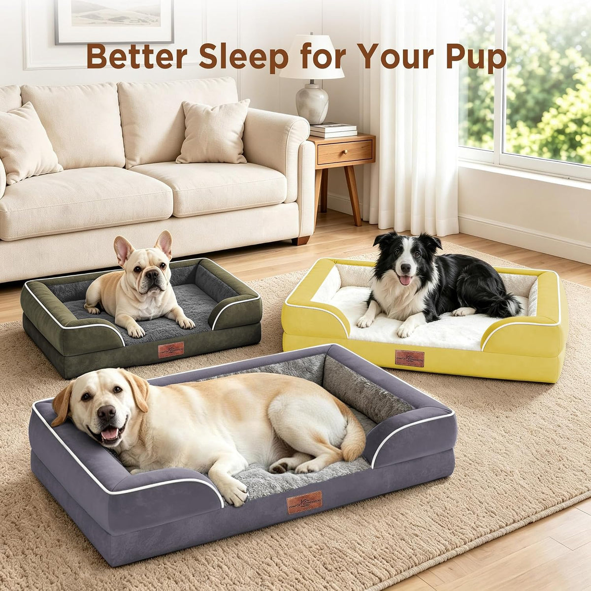 Waterproof Orthopedic Dog Bed for Extra Large Dogs | Supportive Egg Crate Foam XL Pet Bed with Removable Bolster, Dog Couch with Washable Cover & Non-Slip Bottom, 42x30 Inch - Colors A