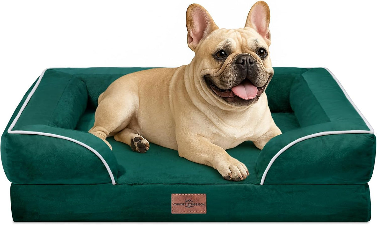 Waterproof Orthopedic Dog Bed for Extra Large Dogs | Supportive Egg Crate Foam XL Pet Bed with Removable Bolster, Dog Couch with Washable Cover & Non-Slip Bottom, 42x30 Inch - Colors A