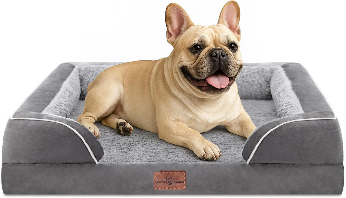 Waterproof Orthopedic Dog Bed for Extra Large Dogs | Supportive Egg Crate Foam XL Pet Bed with Removable Bolster, Dog Couch with Washable Cover & Non-Slip Bottom, 42x30 Inch - Colors A