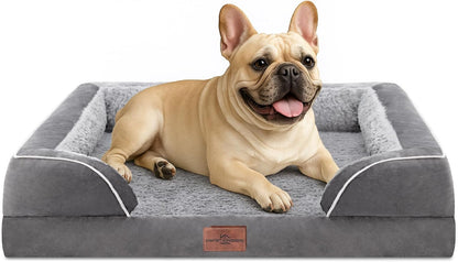 Waterproof Orthopedic Dog Bed for Extra Large Dogs | Supportive Egg Crate Foam XL Pet Bed with Removable Bolster, Dog Couch with Washable Cover & Non-Slip Bottom, 42x30 Inch - Colors A