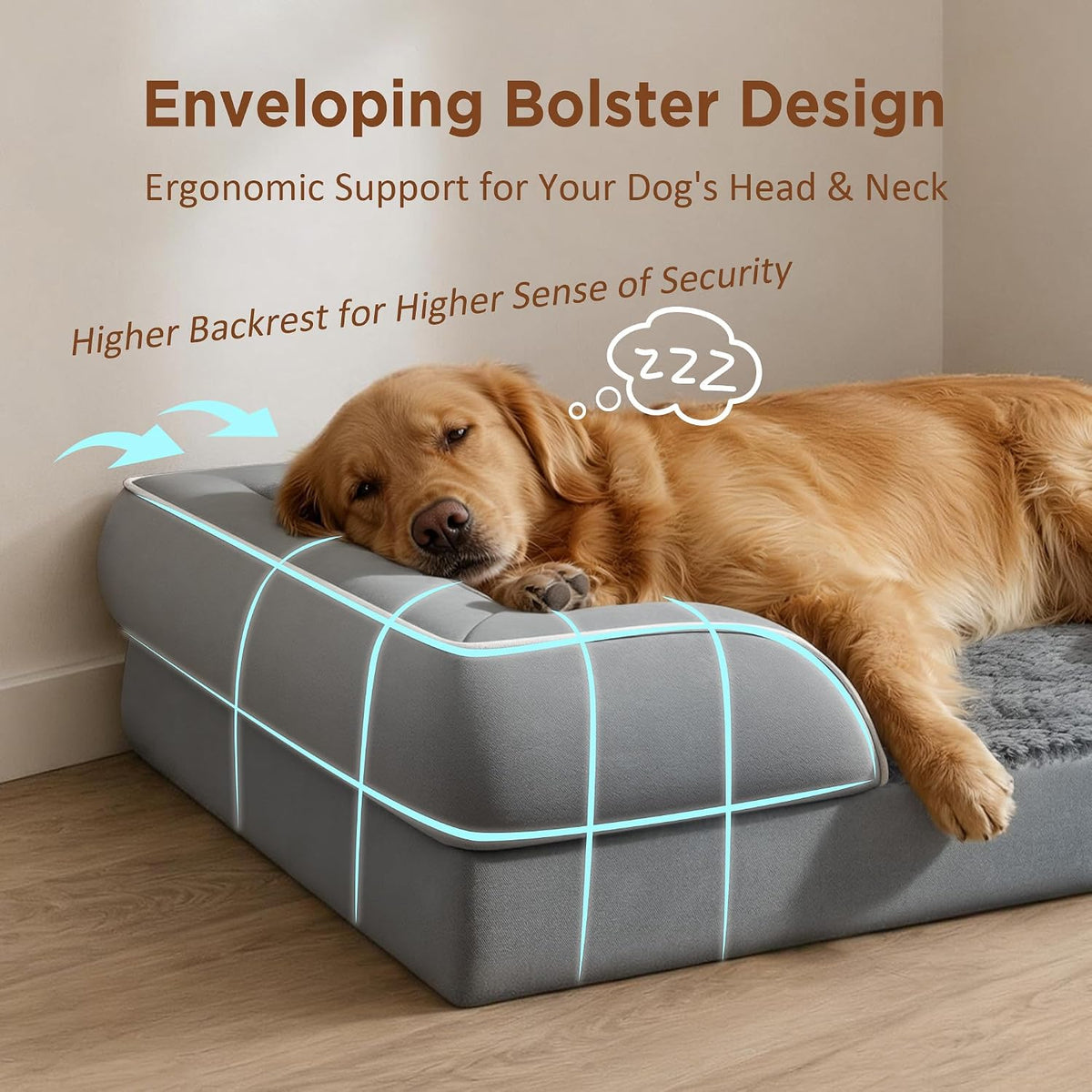 Waterproof Orthopedic Dog Bed for Extra Large Dogs | Supportive Egg Crate Foam XL Pet Bed with Removable Bolster, Dog Couch with Washable Cover & Non-Slip Bottom, 42x30 Inch - Colors A
